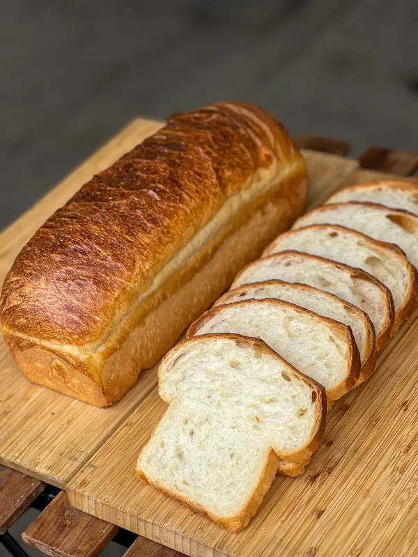 Sliced buttermilk bread loaf from the bakery