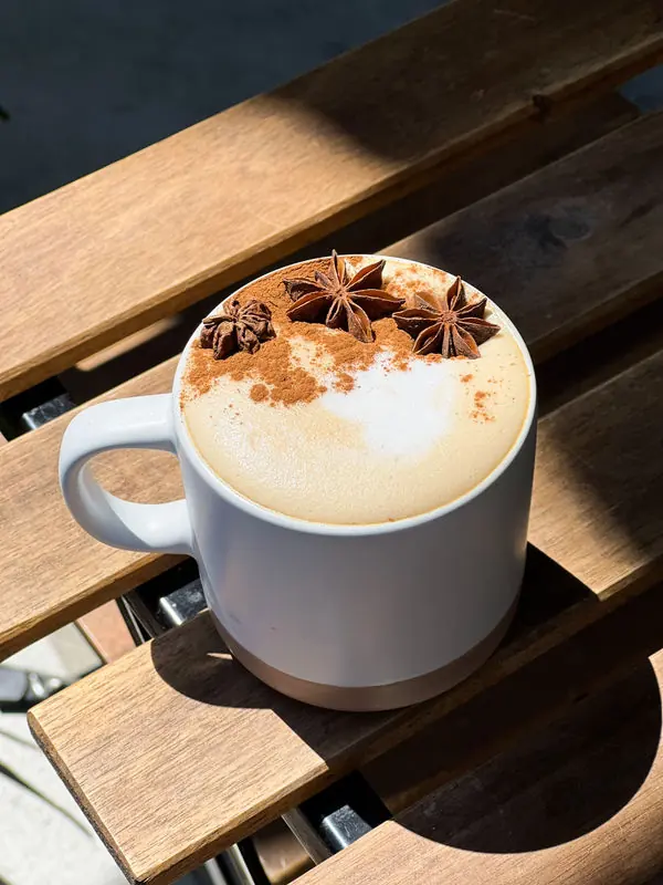 Cappuccino with cinnamon at the bakery café